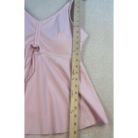 Pink Tankini Top Women's Size 1XL Peplum Adjustable Straps Ribbed Stretch V-Neck - Picture 5 of 7